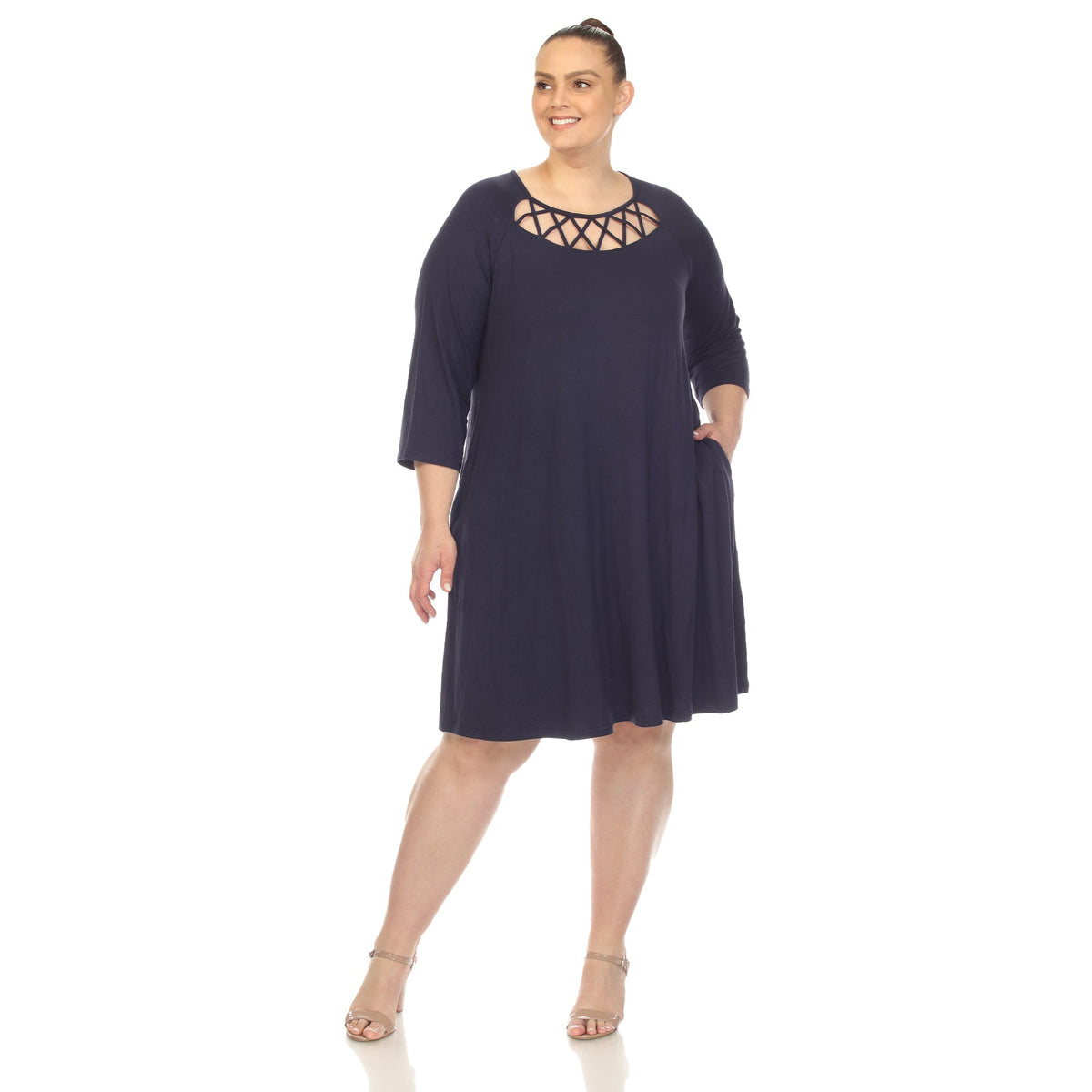 Dressbarn Recommended | Criss Cross Neckline Swing Midi Dress - Plus
