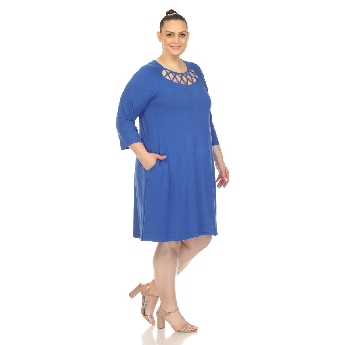 Dressbarn Recommended | Criss Cross Neckline Swing Midi Dress - Plus