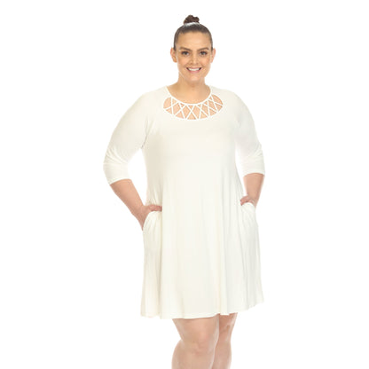 Dressbarn Recommended | Criss Cross Neckline Swing Midi Dress - Plus
