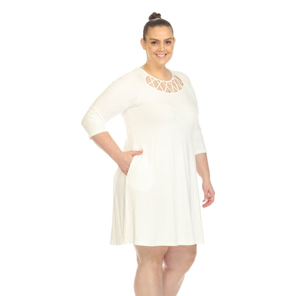 Dressbarn Recommended | Criss Cross Neckline Swing Midi Dress - Plus