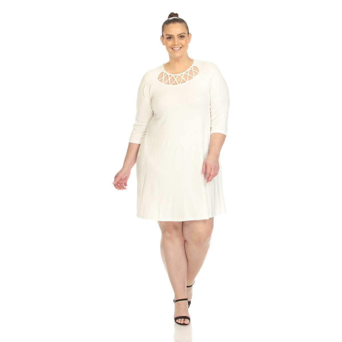 Dressbarn Recommended | Criss Cross Neckline Swing Midi Dress - Plus