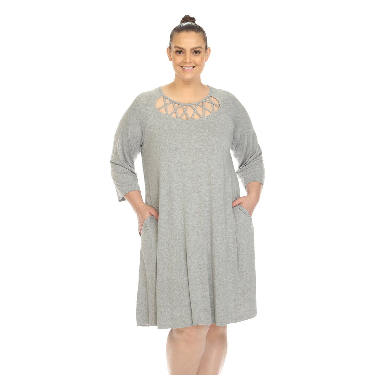Dressbarn Recommended | Criss Cross Neckline Swing Midi Dress - Plus