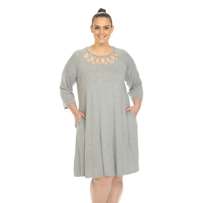 Dressbarn Recommended | Criss Cross Neckline Swing Midi Dress - Plus
