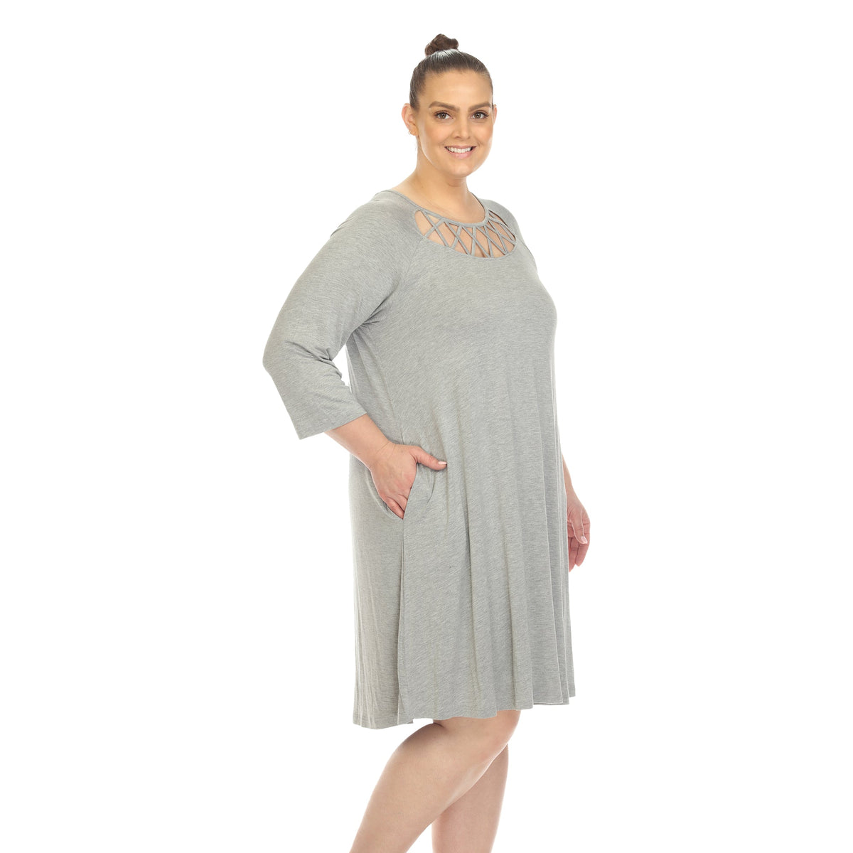 Dressbarn Recommended | Criss Cross Neckline Swing Midi Dress - Plus
