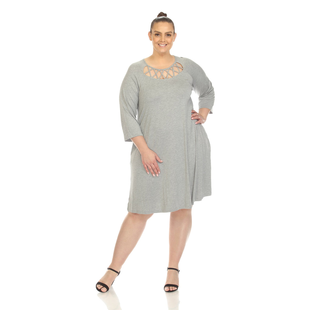Dressbarn Recommended | Criss Cross Neckline Swing Midi Dress - Plus