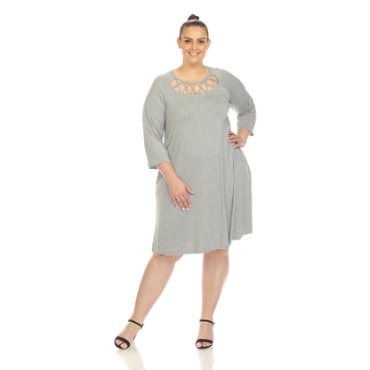 Dressbarn Recommended | Criss Cross Neckline Swing Midi Dress - Plus