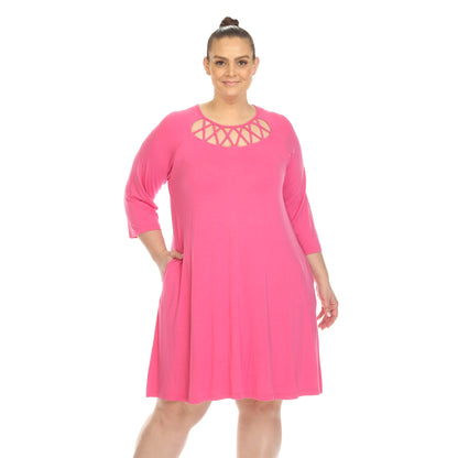 Dressbarn Recommended | Criss Cross Neckline Swing Midi Dress - Plus