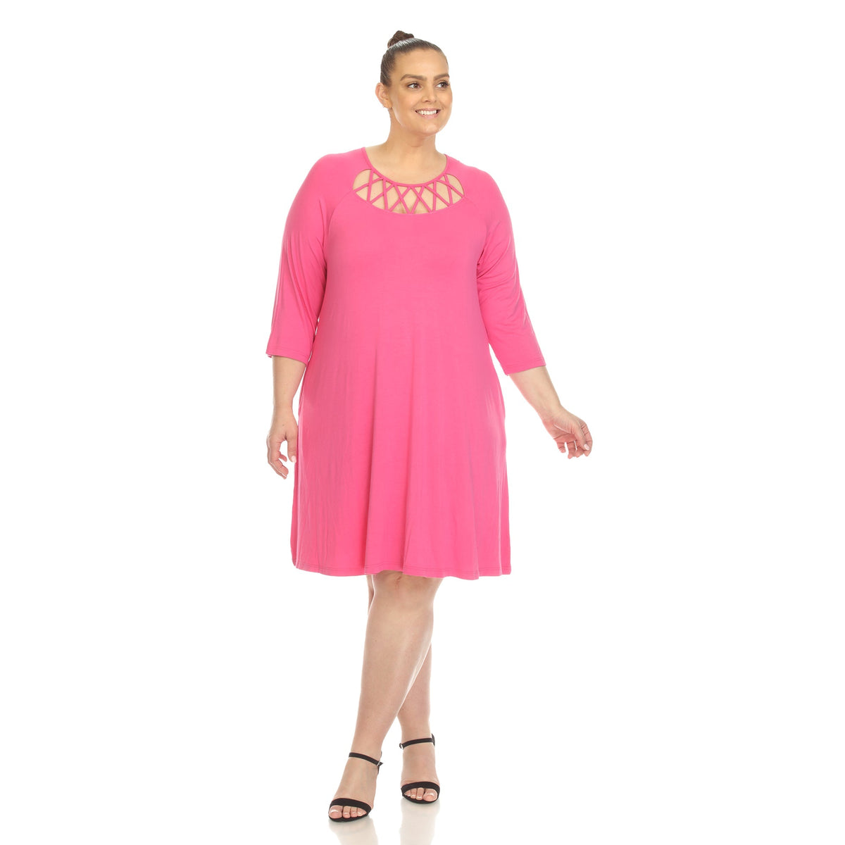 Dressbarn Recommended | Criss Cross Neckline Swing Midi Dress - Plus