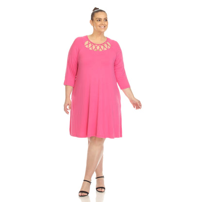 Dressbarn Recommended | Criss Cross Neckline Swing Midi Dress - Plus