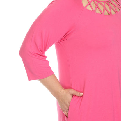 Dressbarn Recommended | Criss Cross Neckline Swing Midi Dress - Plus