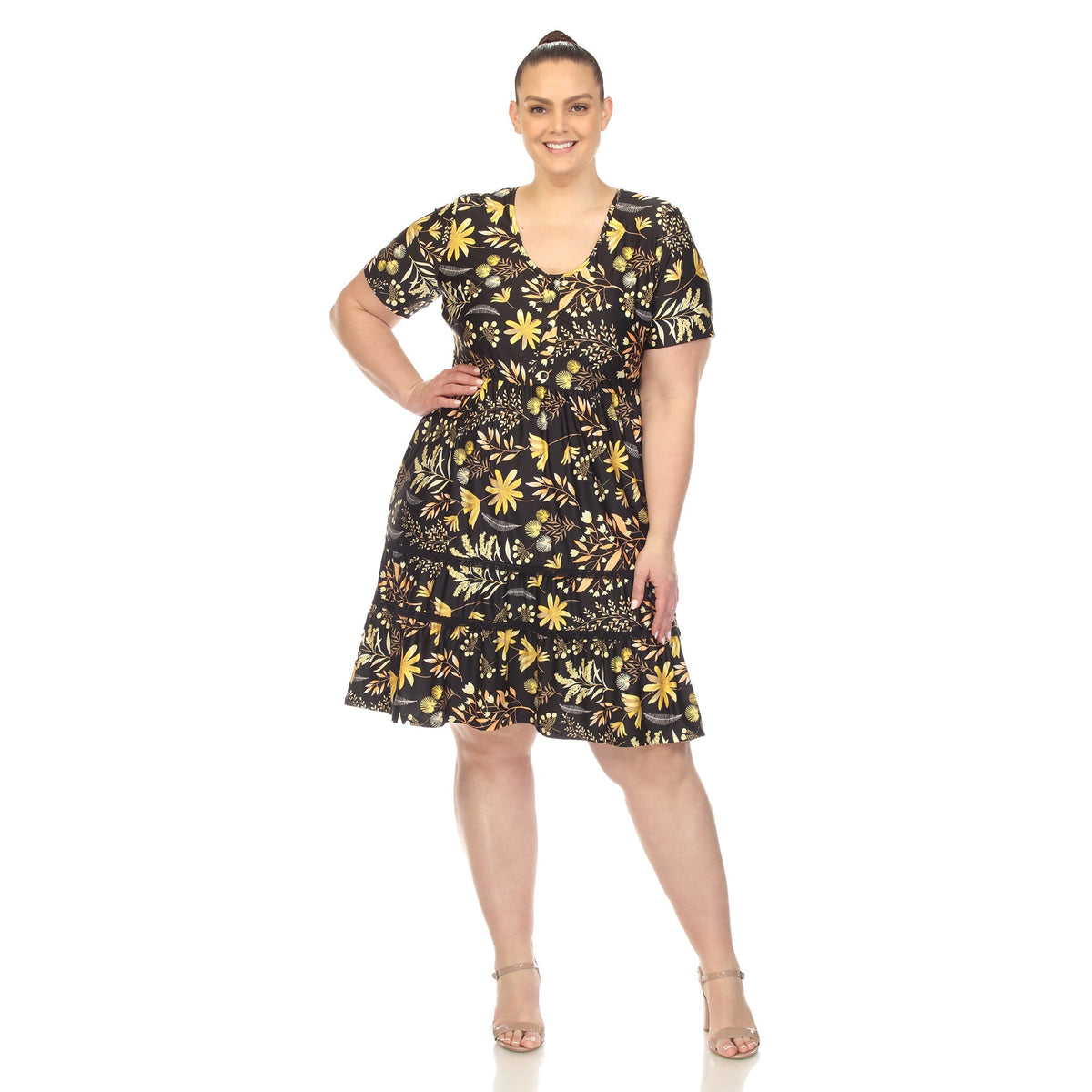 Dressbarn Premium | Floral Short Sleeve Knee Length Dress - Plus