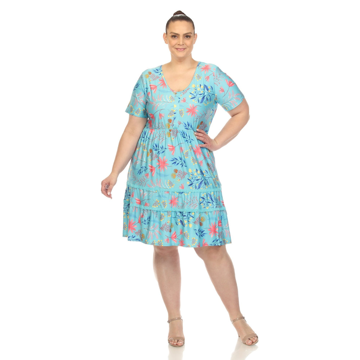 Dressbarn Premium | Floral Short Sleeve Knee Length Dress - Plus