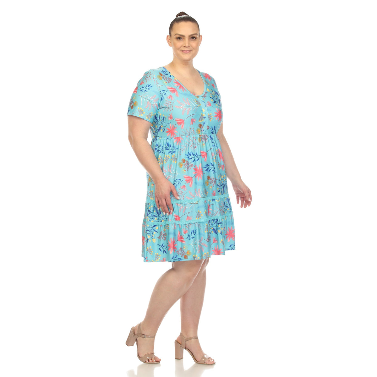Dressbarn Premium | Floral Short Sleeve Knee Length Dress - Plus