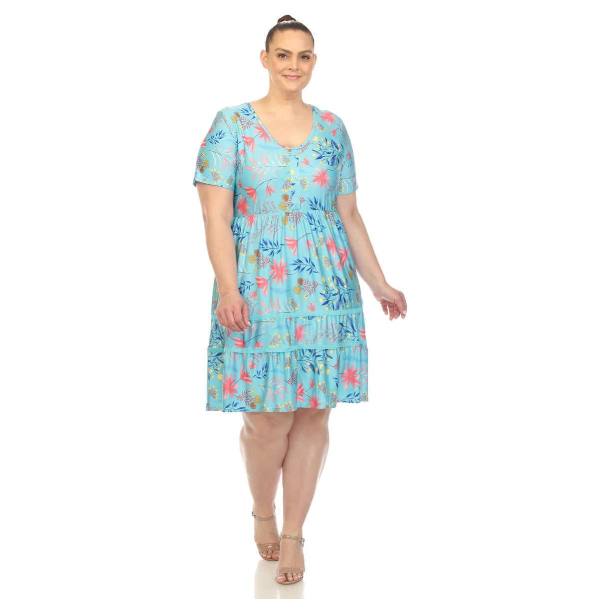 Dressbarn Premium | Floral Short Sleeve Knee Length Dress - Plus