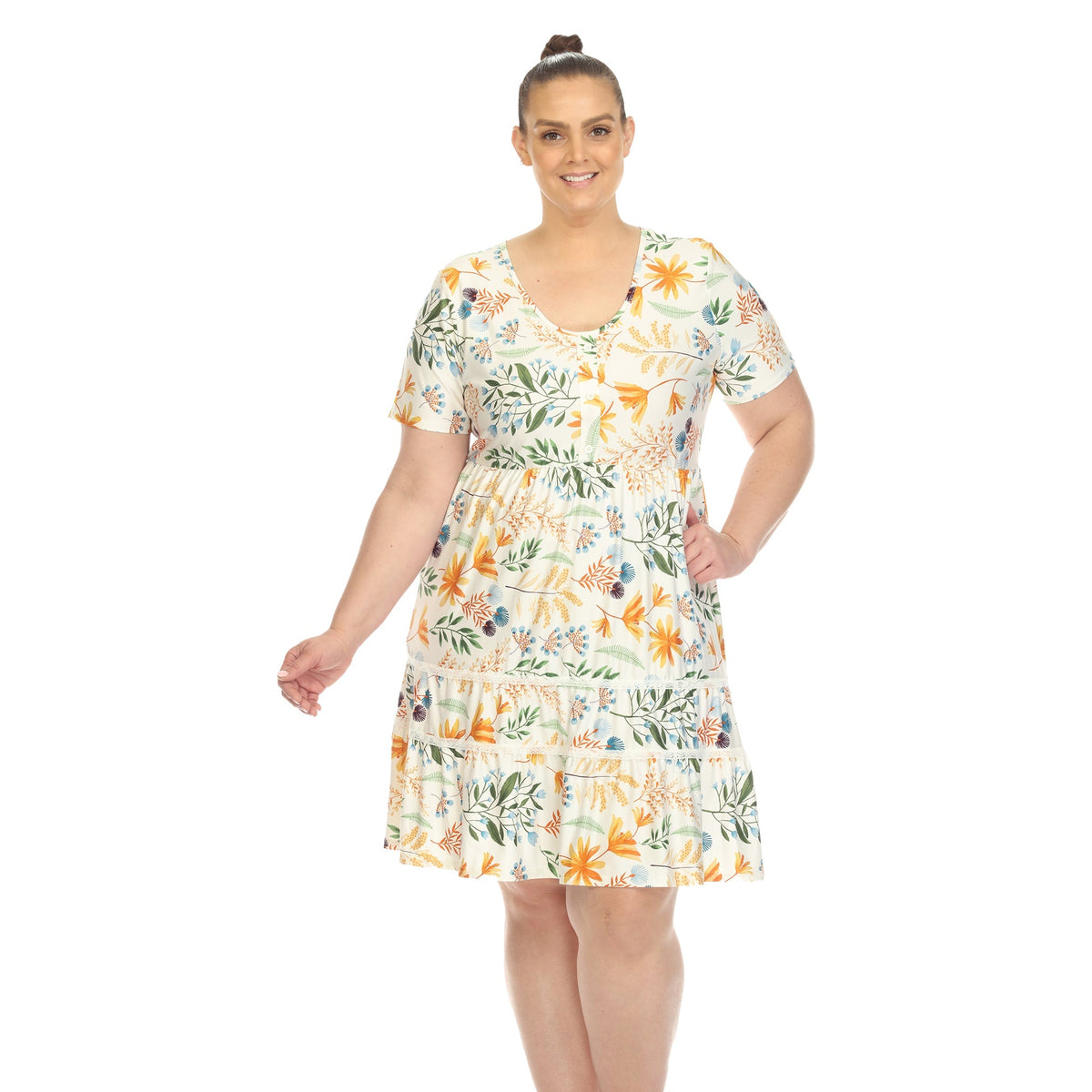 Dressbarn Premium | Floral Short Sleeve Knee Length Dress - Plus