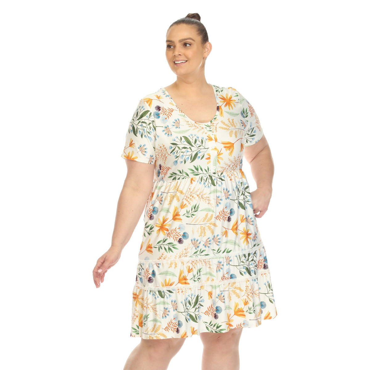 Dressbarn Premium | Floral Short Sleeve Knee Length Dress - Plus