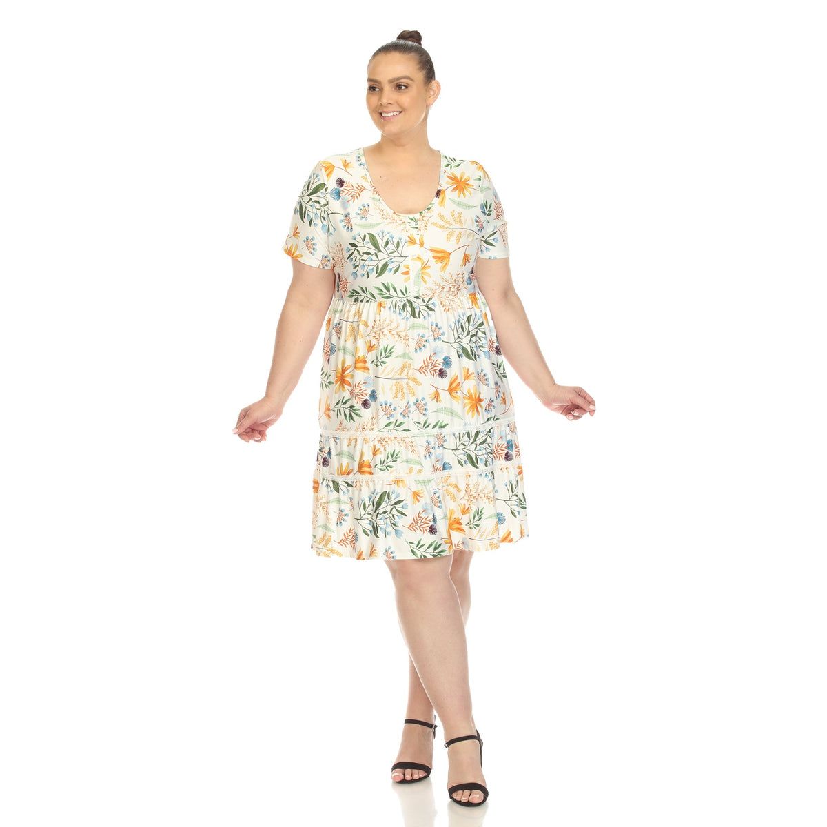 Dressbarn Premium | Floral Short Sleeve Knee Length Dress - Plus