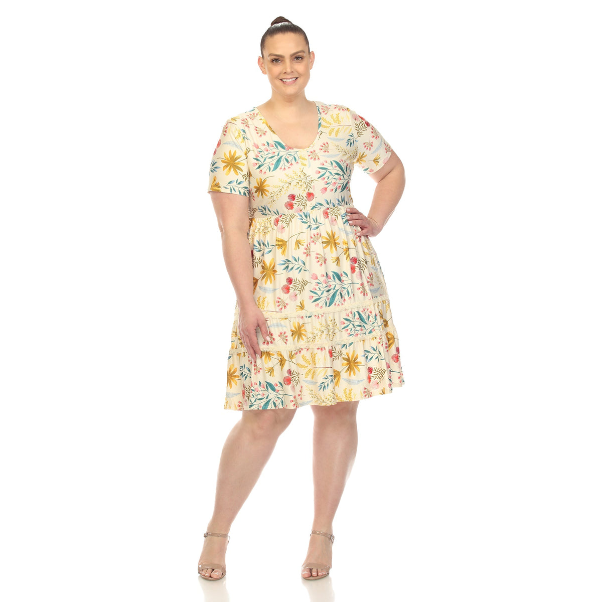 Dressbarn Premium | Floral Short Sleeve Knee Length Dress - Plus