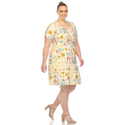 Dressbarn Premium | Floral Short Sleeve Knee Length Dress - Plus