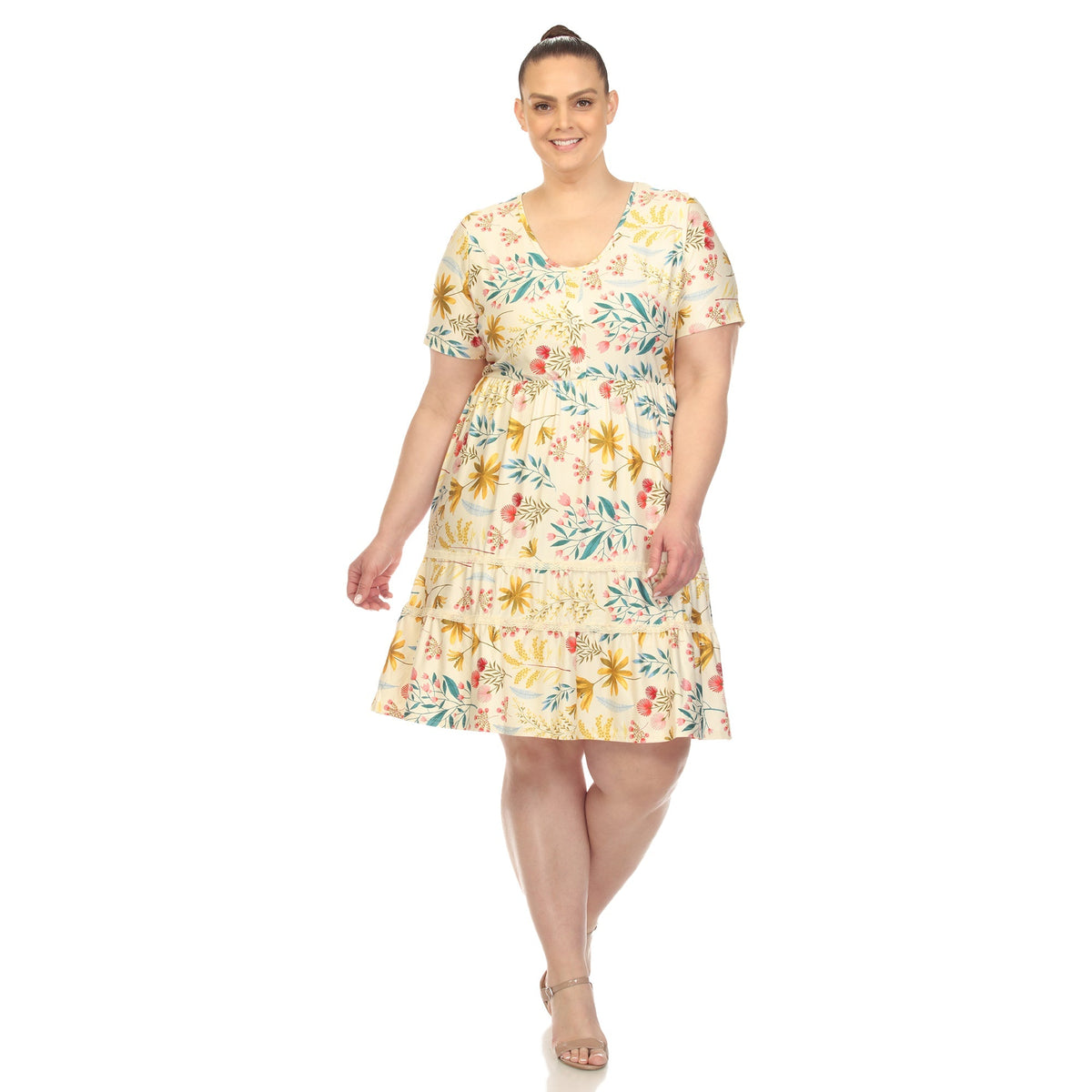 Dressbarn Premium | Floral Short Sleeve Knee Length Dress - Plus
