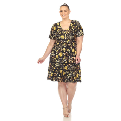 Dressbarn Premium | Floral Short Sleeve Knee Length Dress - Plus