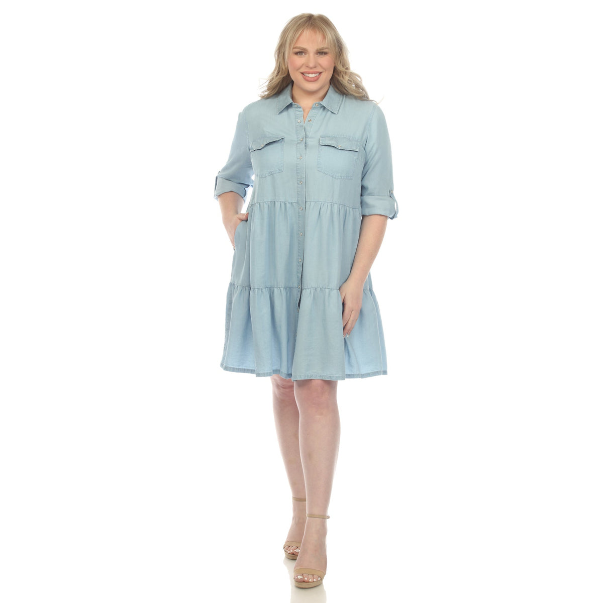 Dressbarn Featured | Long Sleeve Tiered Midi Shirt Dress - Plus