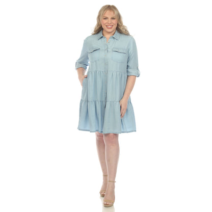 Dressbarn Featured | Long Sleeve Tiered Midi Shirt Dress - Plus