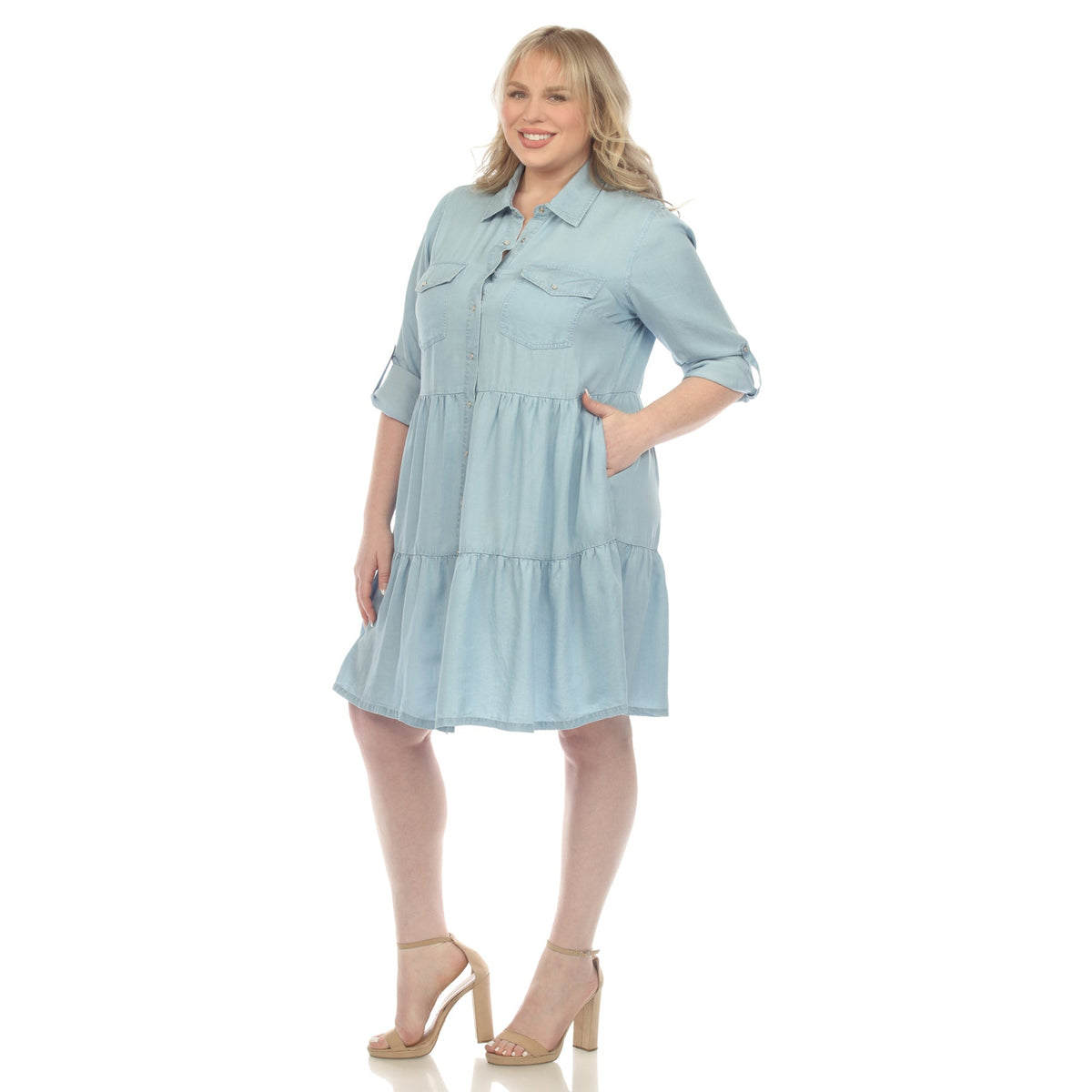 Dressbarn Featured | Long Sleeve Tiered Midi Shirt Dress - Plus