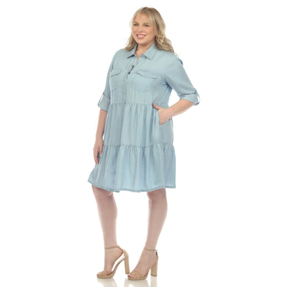 Dressbarn Featured | Long Sleeve Tiered Midi Shirt Dress - Plus