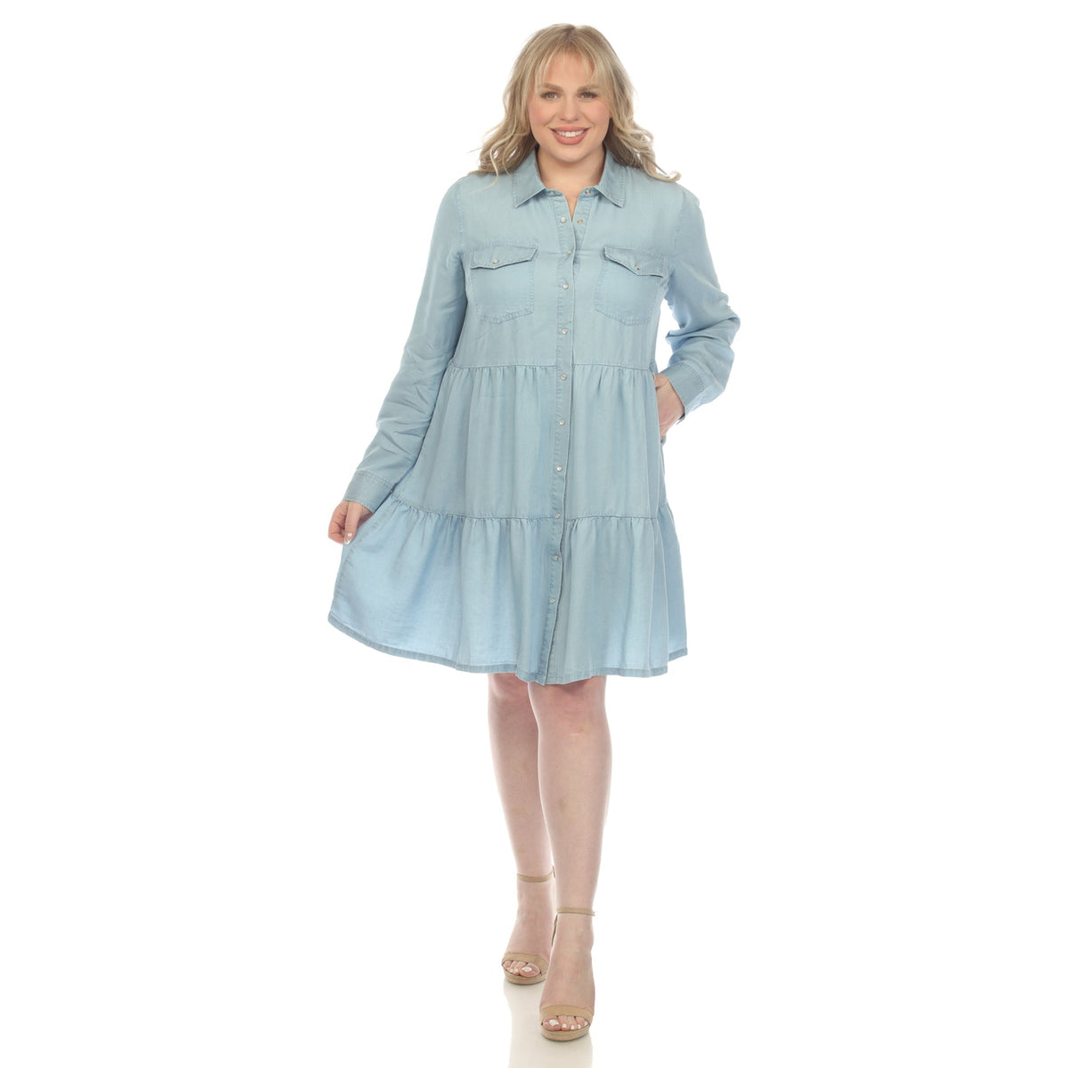 Dressbarn Featured | Long Sleeve Tiered Midi Shirt Dress - Plus