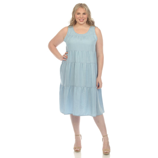 Dressbarn Popular | Sleeveless Tiered Chambray Midi Dress - Plus