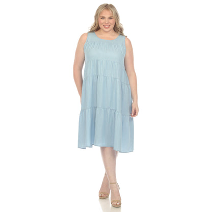 Dressbarn Popular | Sleeveless Tiered Chambray Midi Dress - Plus