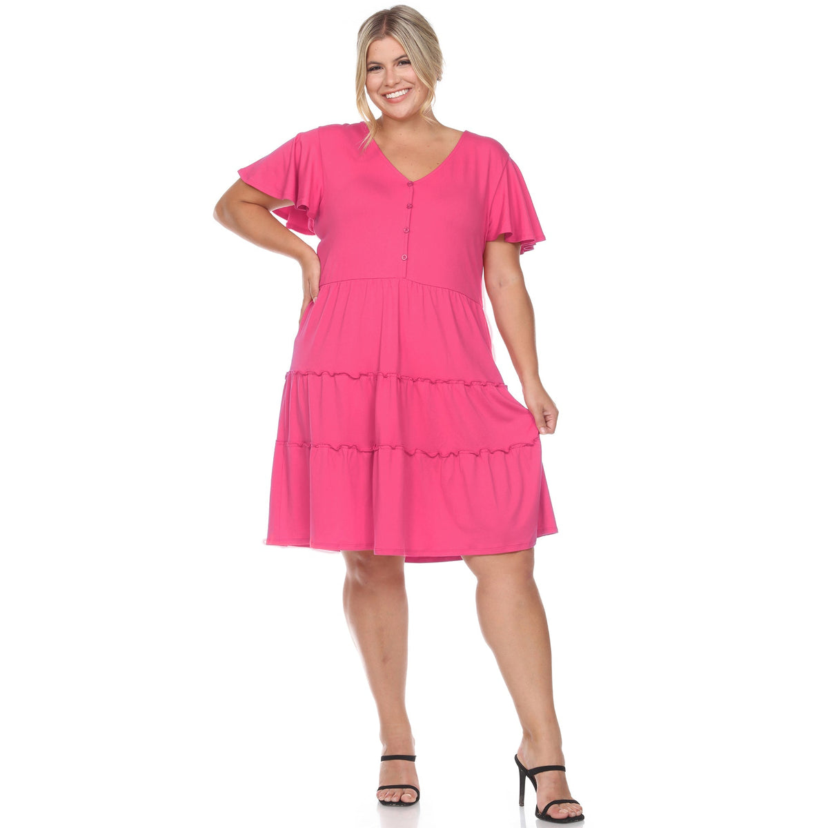 Dressbarn Trending | Short Sleeve V-neck Tiered Dress - Plus