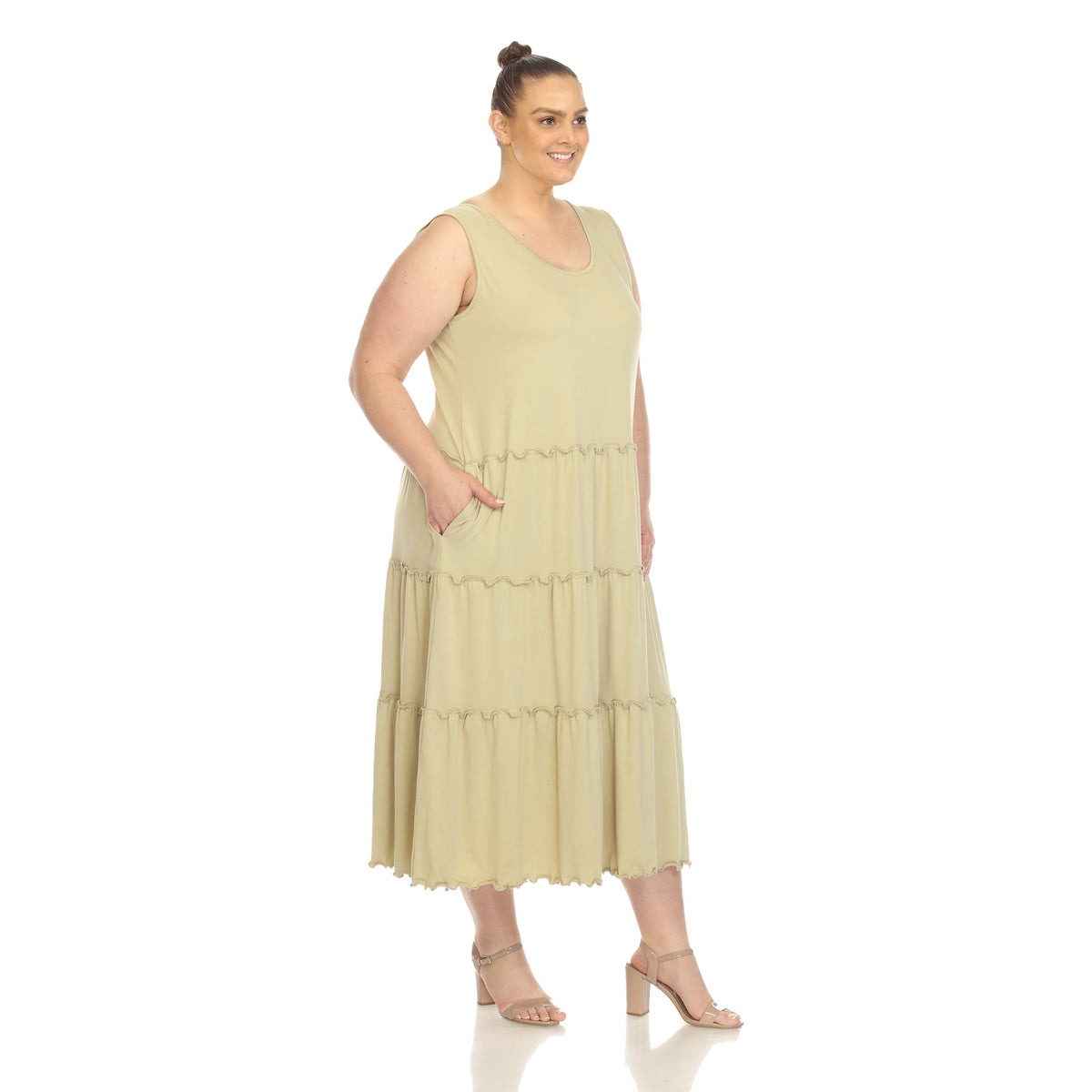 Dressbarn Recommended | Scoop Neck Tiered Midi Dress - Plus