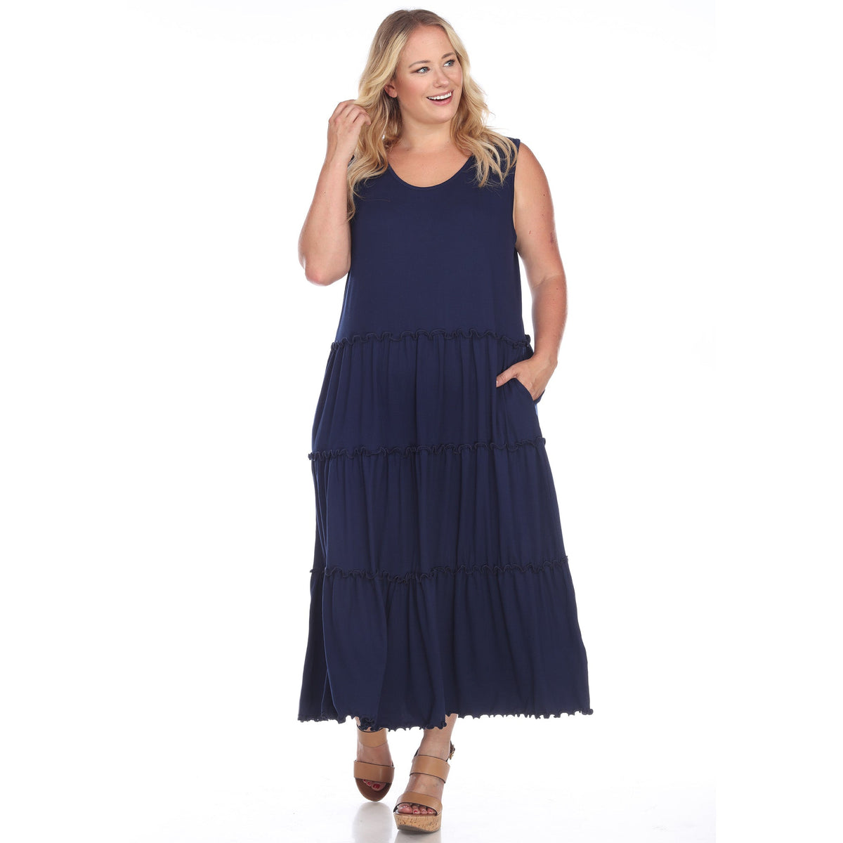 Dressbarn Recommended | Scoop Neck Tiered Midi Dress - Plus