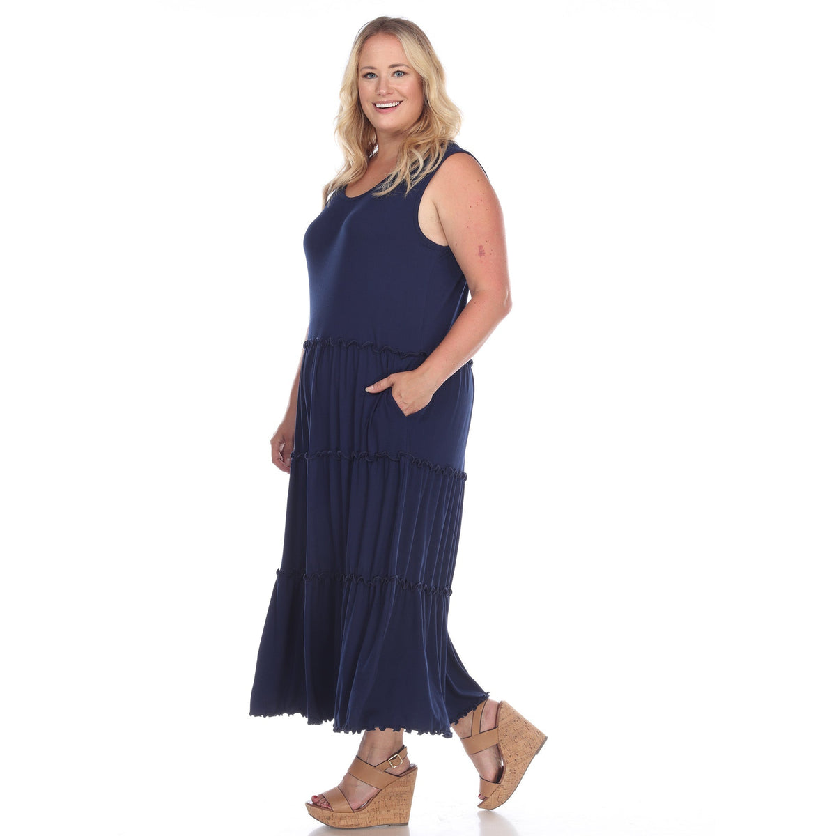 Dressbarn Recommended | Scoop Neck Tiered Midi Dress - Plus