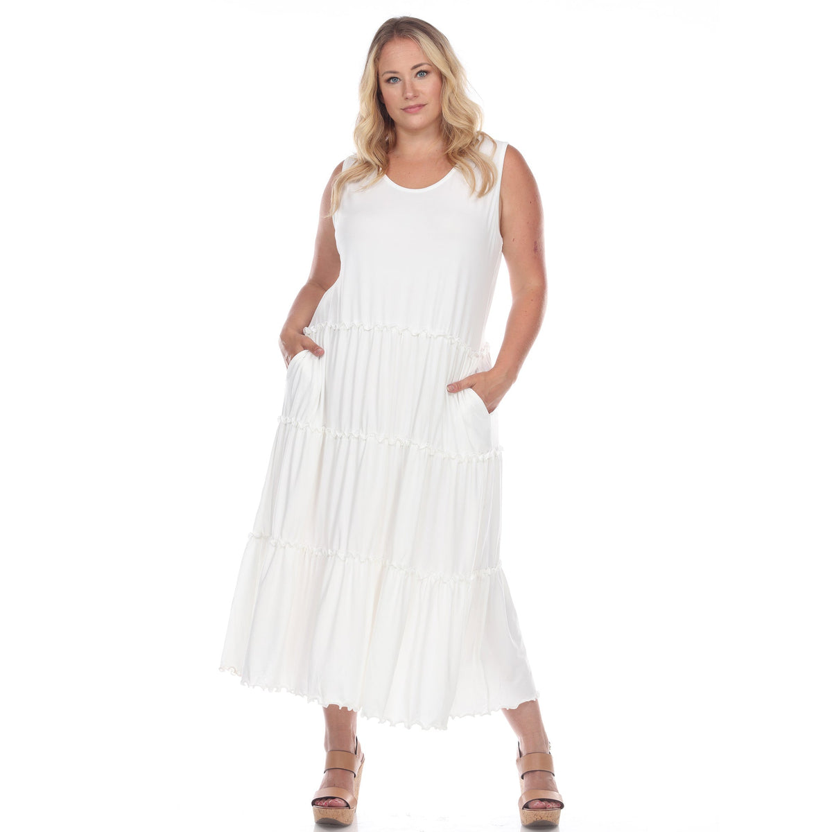 Dressbarn Recommended | Scoop Neck Tiered Midi Dress - Plus