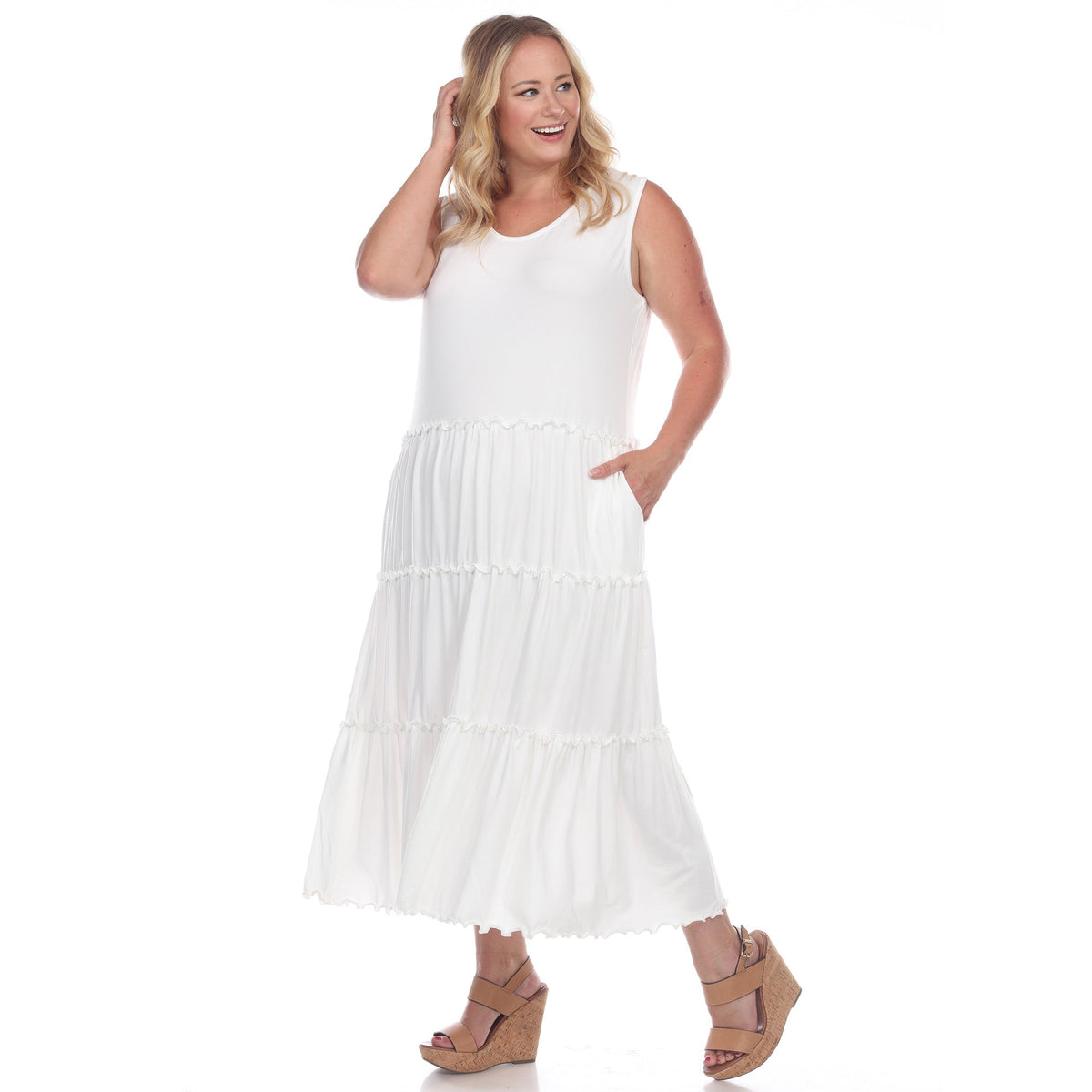 Dressbarn Recommended | Scoop Neck Tiered Midi Dress - Plus