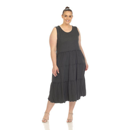 Dressbarn Recommended | Scoop Neck Tiered Midi Dress - Plus