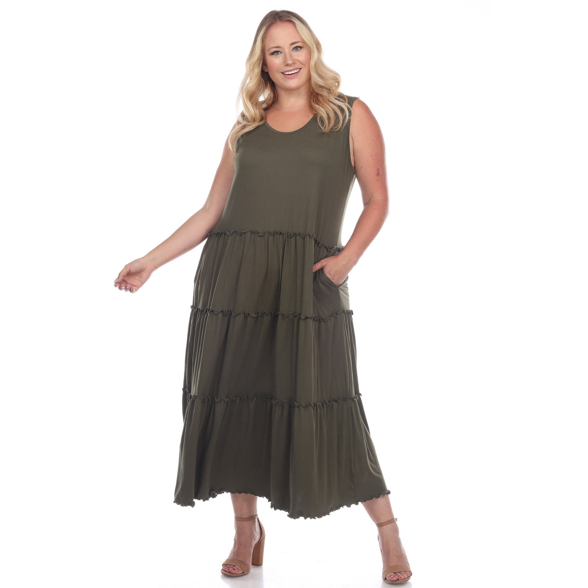 Dressbarn Recommended | Scoop Neck Tiered Midi Dress - Plus