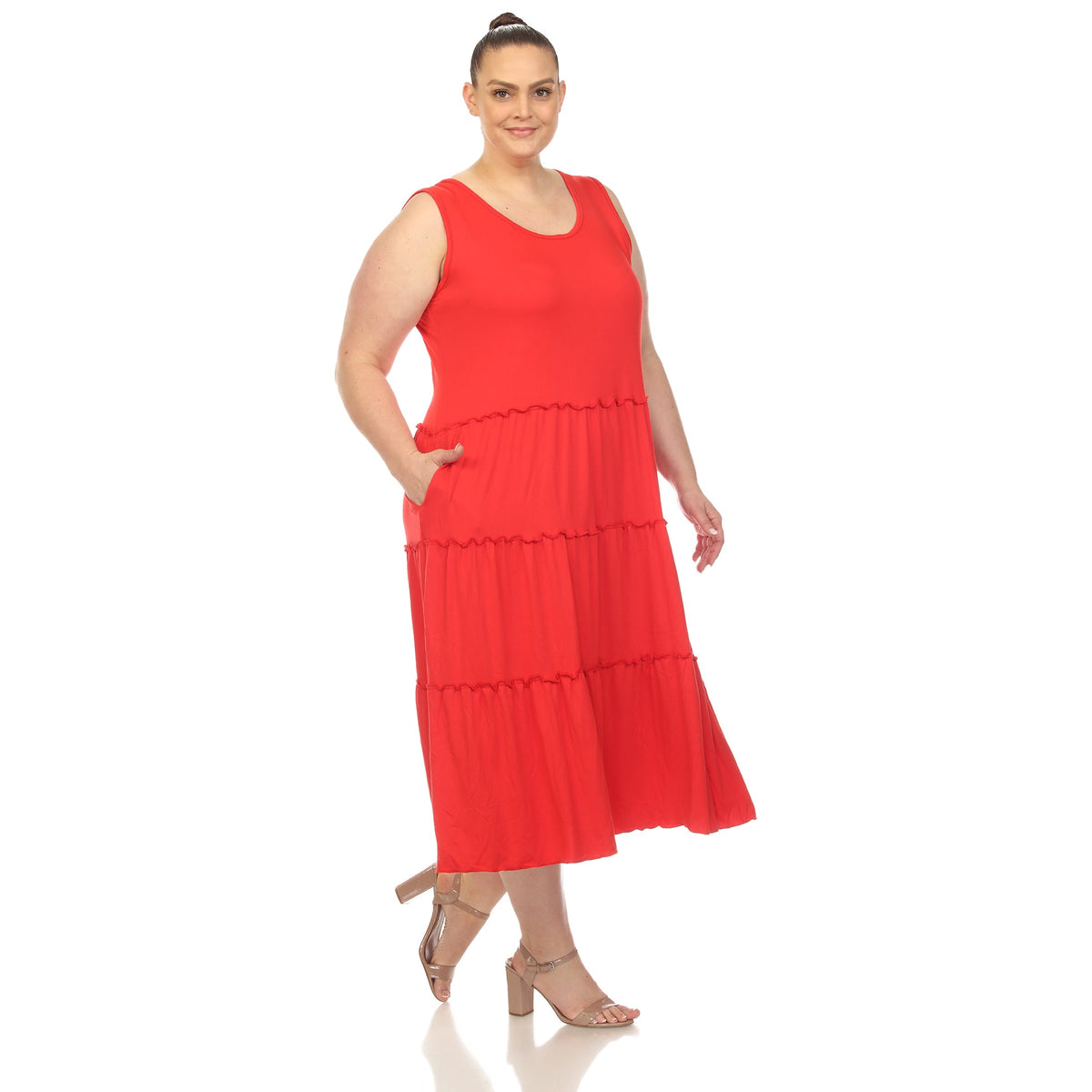 Dressbarn Recommended | Scoop Neck Tiered Midi Dress - Plus