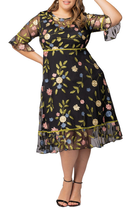 Dressbarn Featured | Black Blossom Print Wildflower Embroidered Dress - Plus