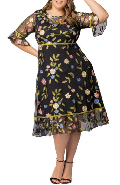Dressbarn Featured | Black Blossom Print Wildflower Embroidered Dress - Plus