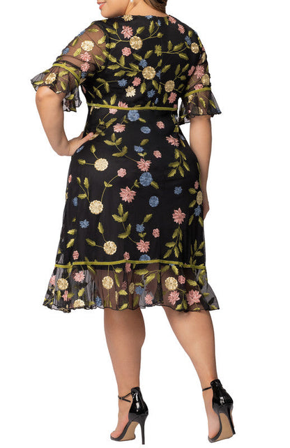 Dressbarn Featured | Black Blossom Print Wildflower Embroidered Dress - Plus