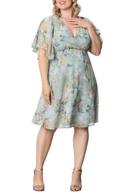 Dressbarn Recommended | Sage Floral Print Florence Flutter Sleeve Dress - Plus