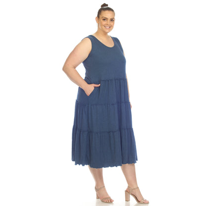 Dressbarn Premium | Plus Size Scoop Neck Tiered Midi Dress