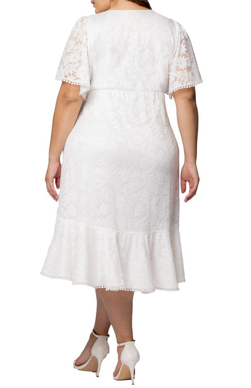 Dressbarn Popular | Palermo Lace Faux Wrap Cocktail Dress, White - Plus