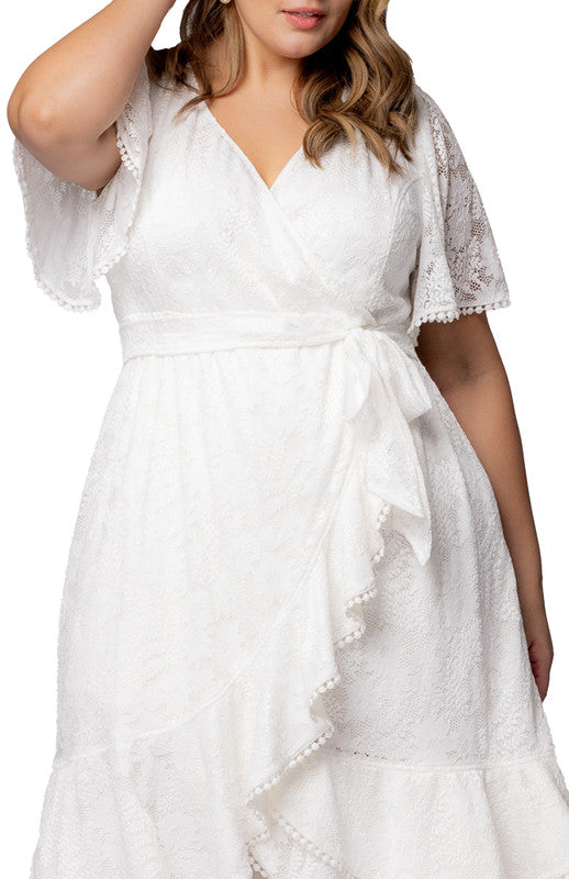 Dressbarn Popular | Palermo Lace Faux Wrap Cocktail Dress, White - Plus