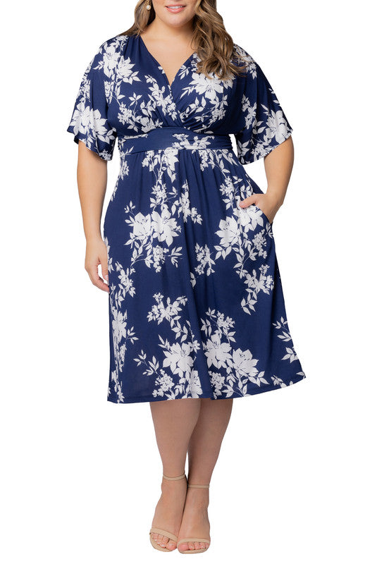 Dressbarn New | Navy Floral Print Gia Midi Dress - Plus