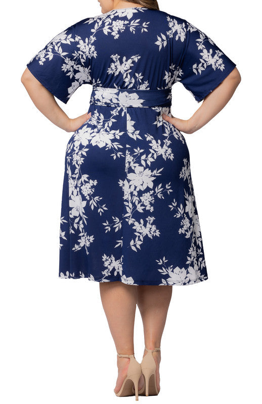 Dressbarn New | Navy Floral Print Gia Midi Dress - Plus